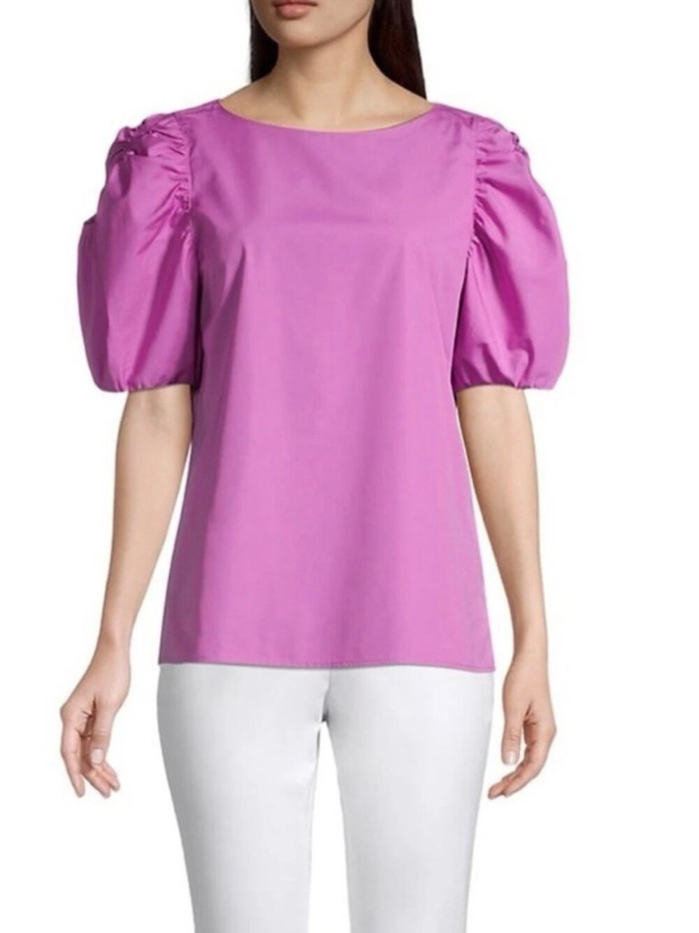 Lafayette 148 New York Hattie Blouse Top Purple Cotton Puff Sleeve ,M, MSRP $199